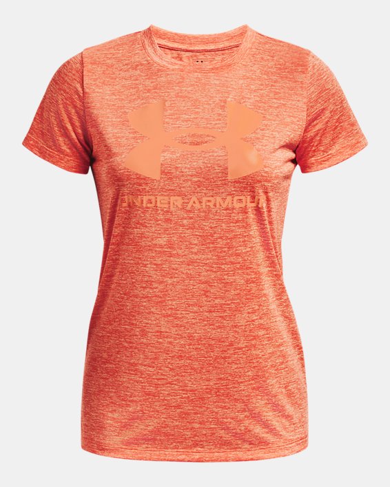Women's UA Tech™ Twist Big Logo Gel Short Sleeve in Orange image number 4